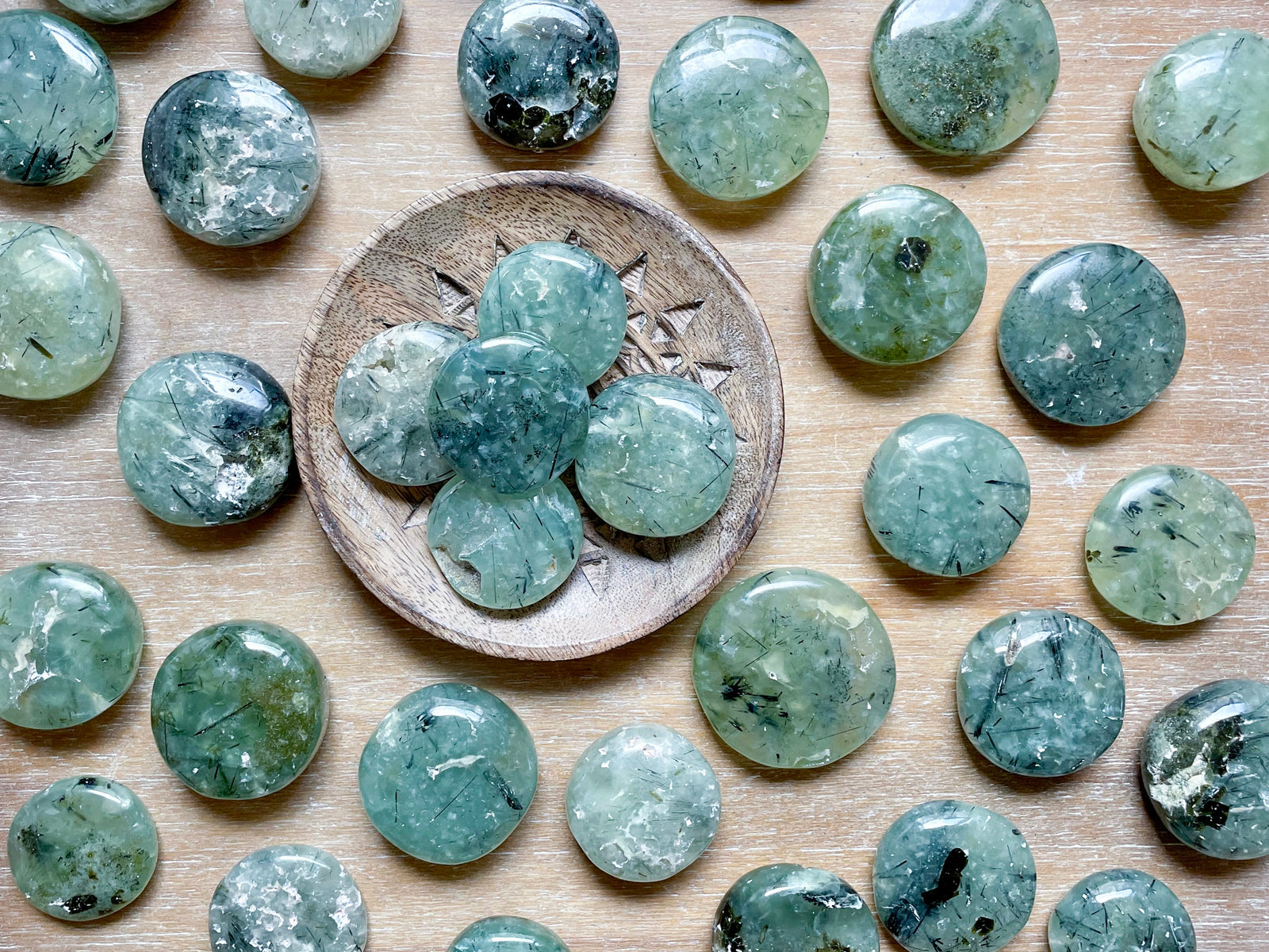 Prehnite Round UFO Palm Stone