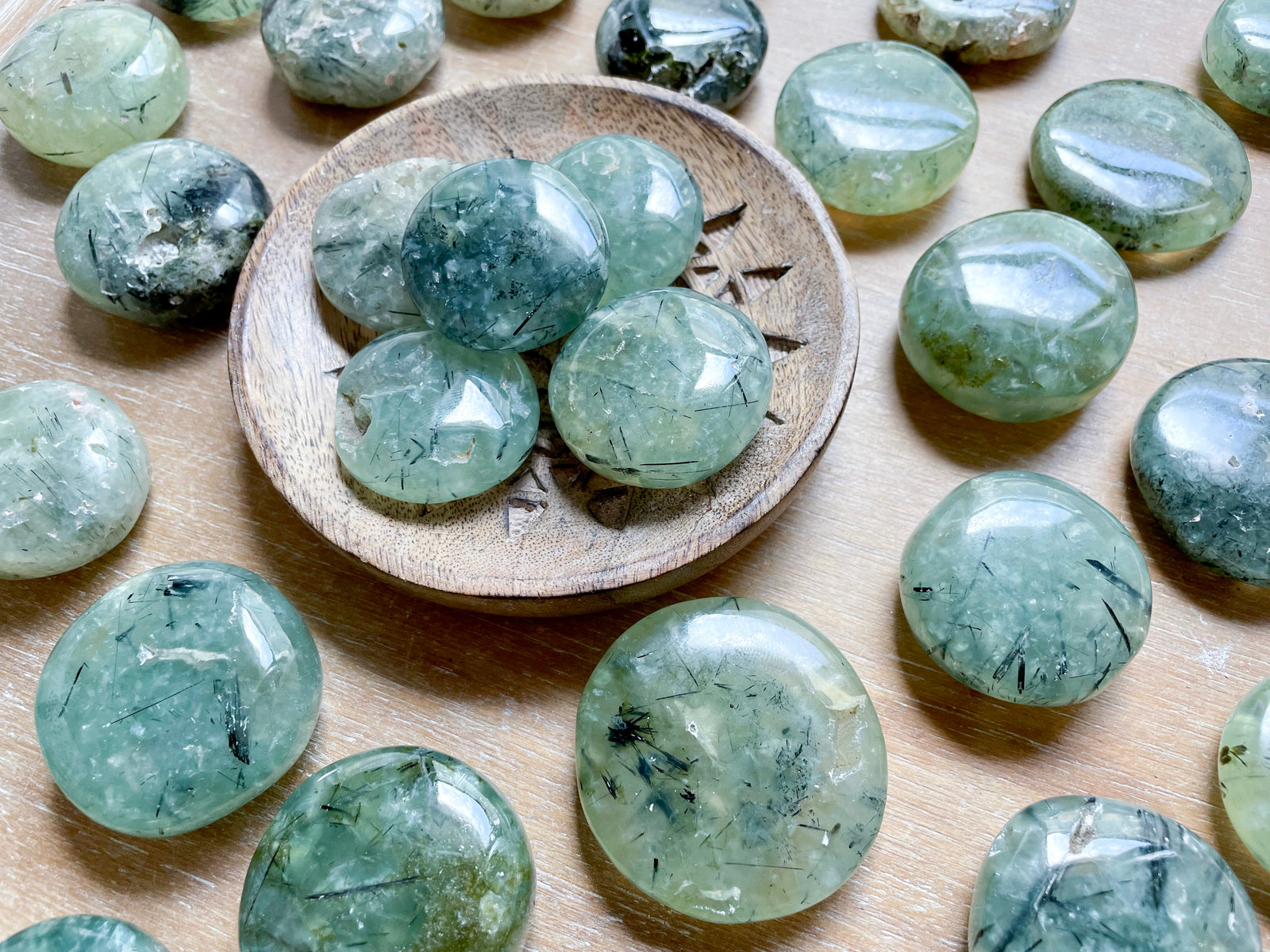 Prehnite Round UFO Palm Stone