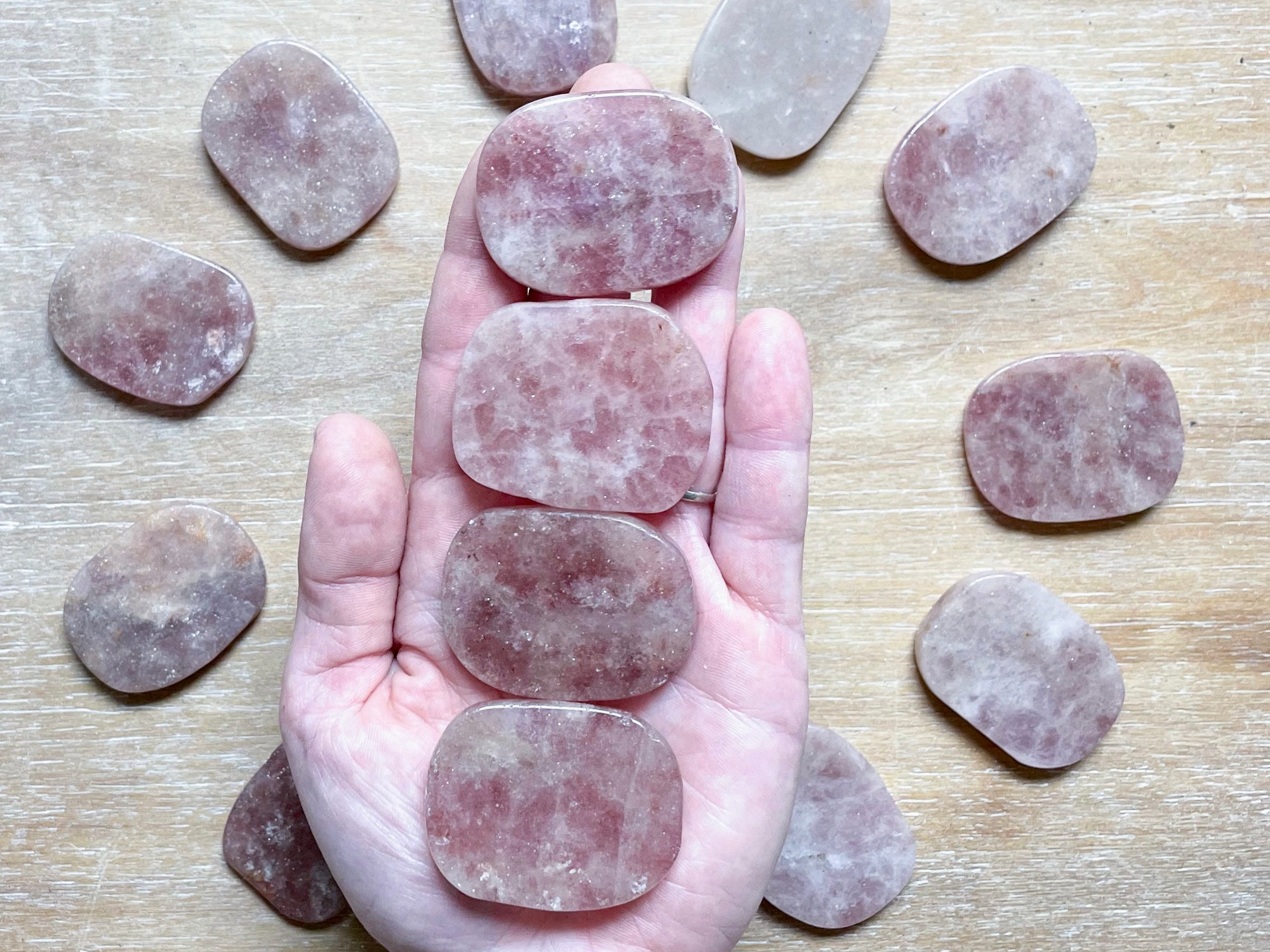 Strawberry Quartz Flat Palm Stone