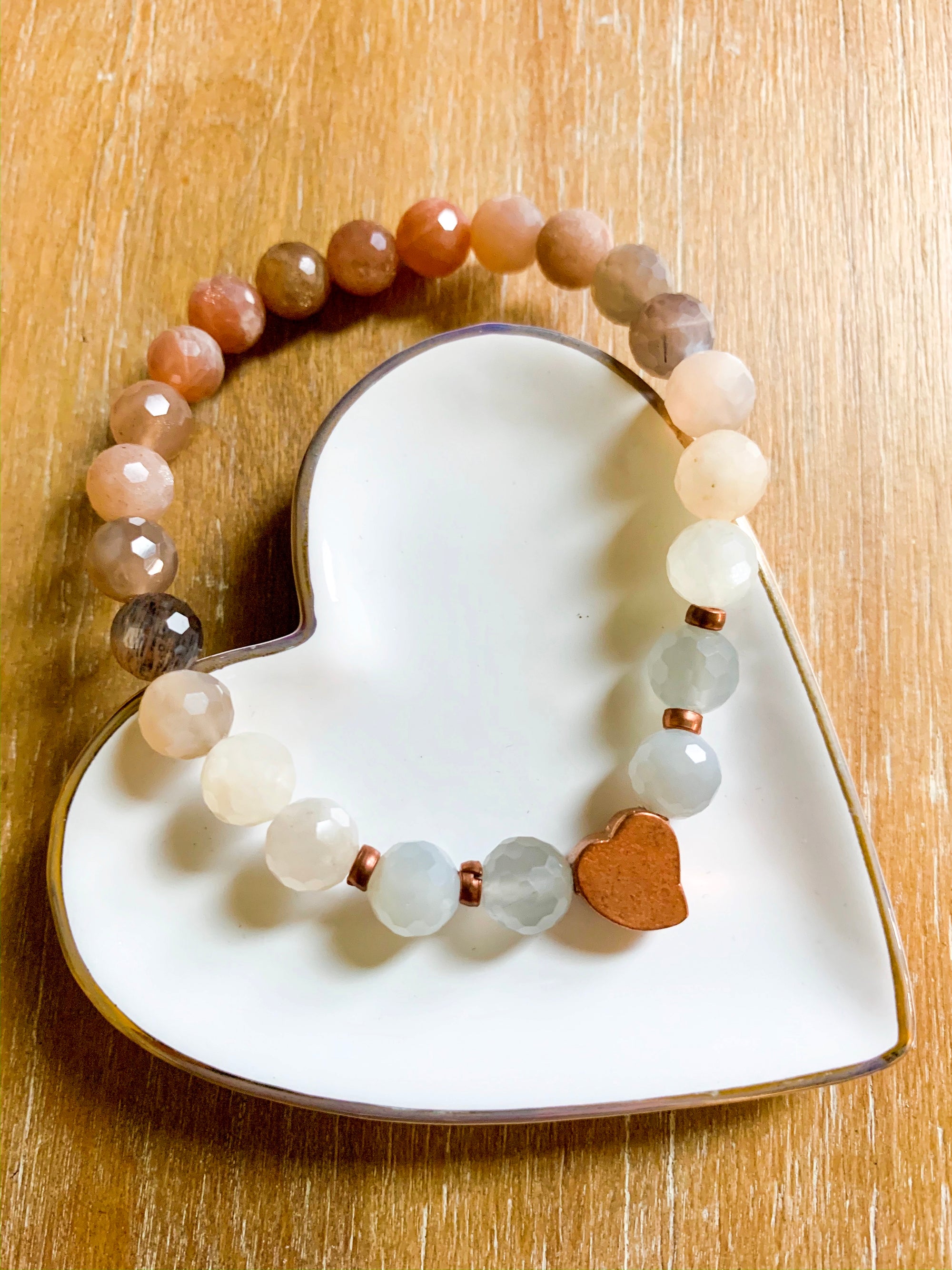 Multicolor Moonstone & Copper Beaded Bracelet || Reiki Infused