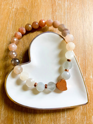 Multicolor Moonstone & Copper Beaded Bracelet || Reiki Infused