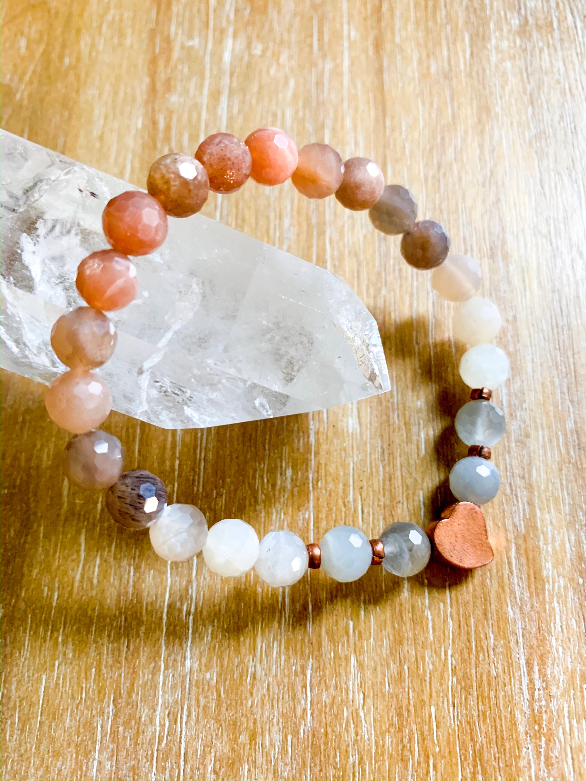 Multicolor Moonstone & Copper Beaded Bracelet || Reiki Infused
