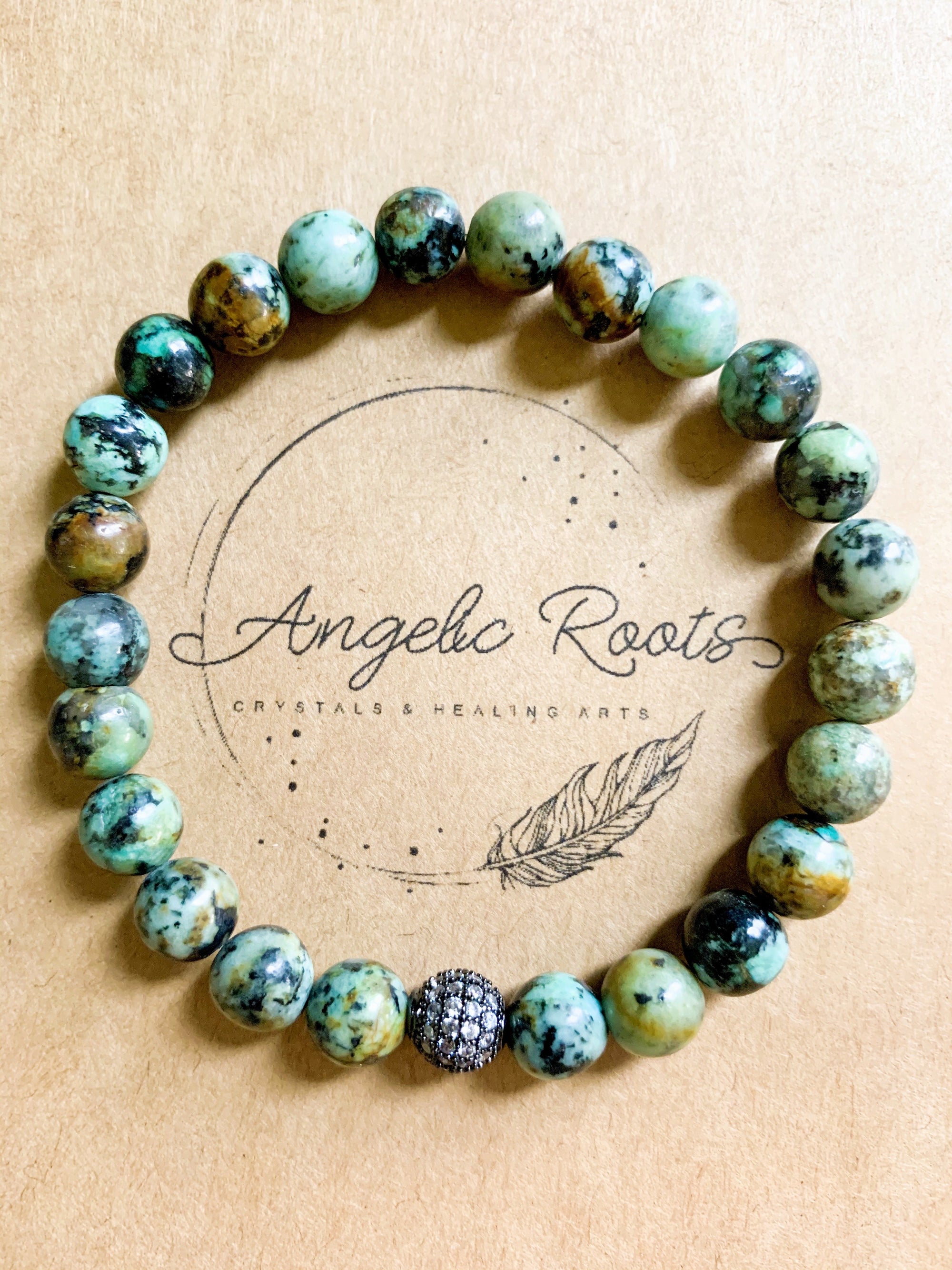 African Turquoise Jasper and Rhinestone Bracelet