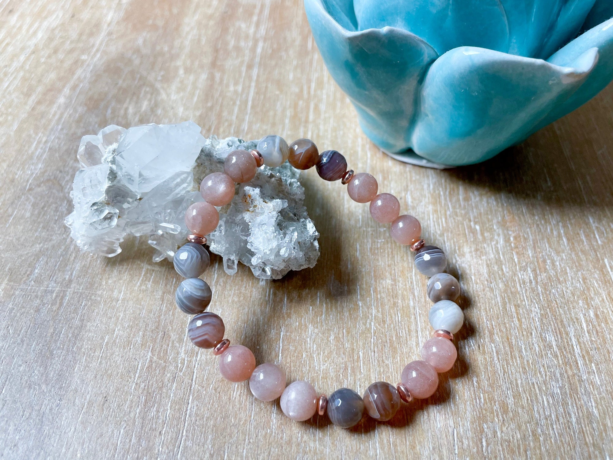 Peach Moonstone & Sardonyx Beaded Bracelet || Reiki Infused