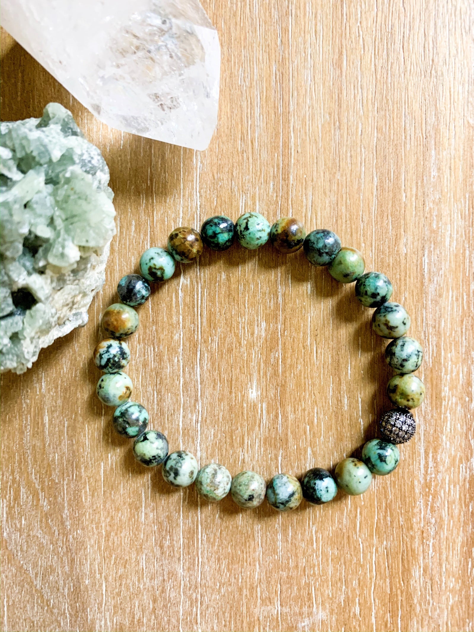 African Turquoise Jasper and Rhinestone Bracelet