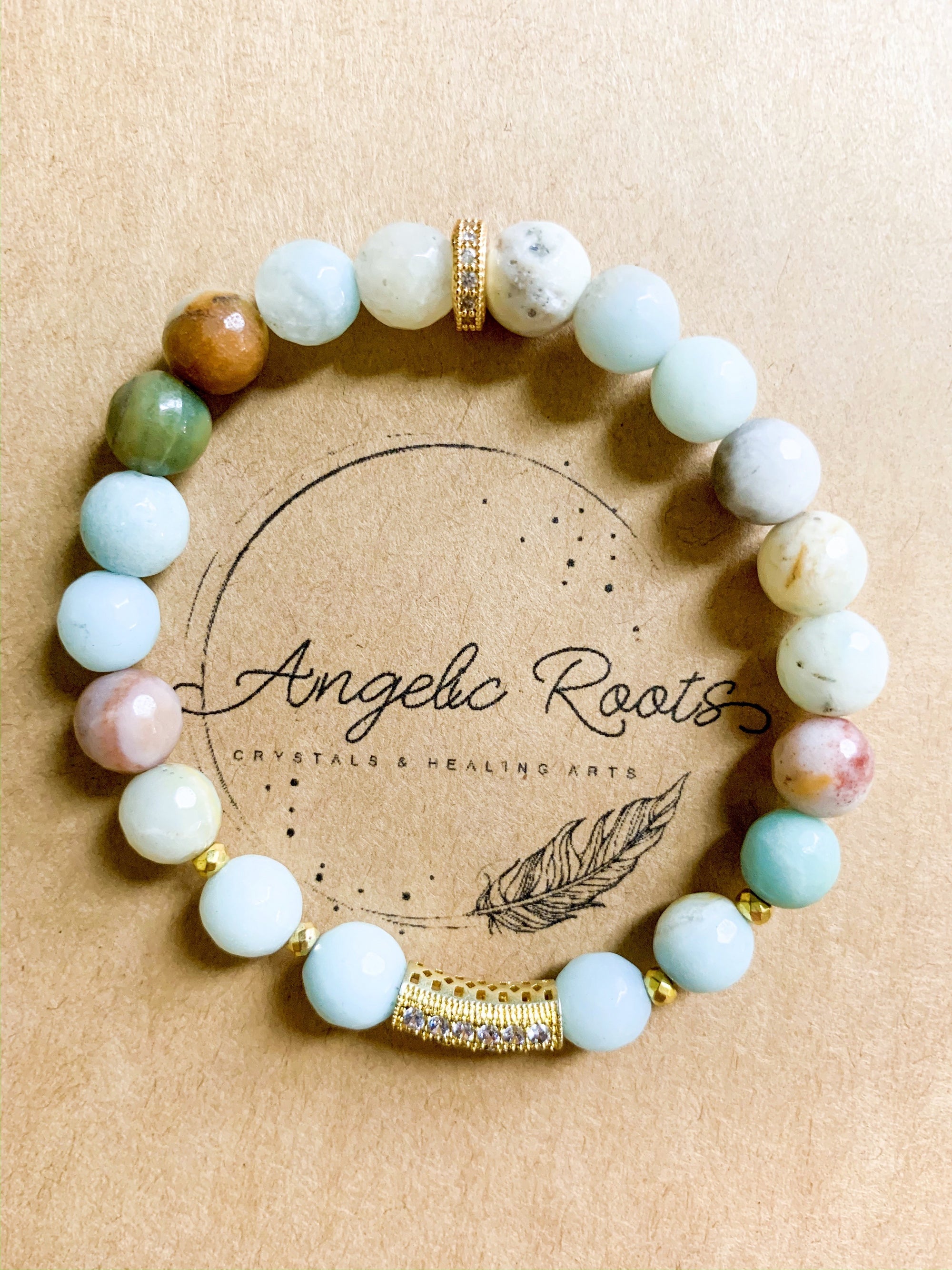 Amazonite & Rhinestone Beaded Bracelet || Reiki Infused