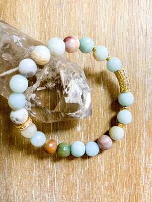 Amazonite & Rhinestone Beaded Bracelet || Reiki Infused