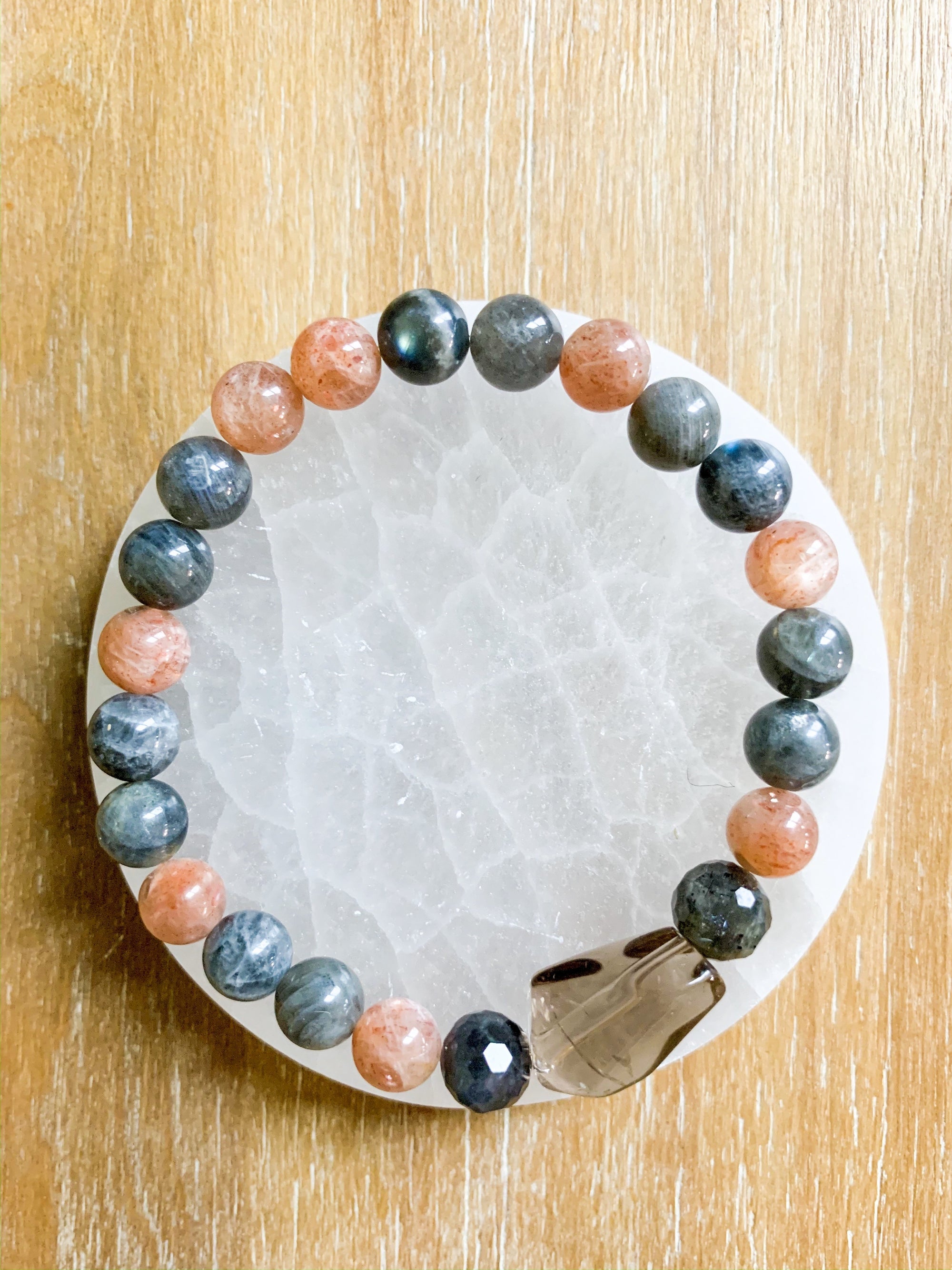 Smoky Quartz, Labradorite, Black Moonstone, Sunstone Beaded Bracelet || Reiki Infused