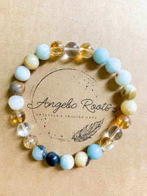 Amazonite, Citrine, and Clear Quartz Beaded Bracelet || Reiki Infused