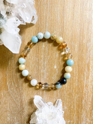 Amazonite, Citrine, and Clear Quartz Beaded Bracelet || Reiki Infused