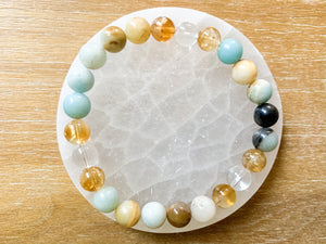 Amazonite, Citrine, and Clear Quartz Beaded Bracelet || Reiki Infused