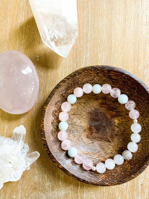 Rose Quartz, Aventurine, Quartzite & Pave Crystal Bracelet || Reiki Infused