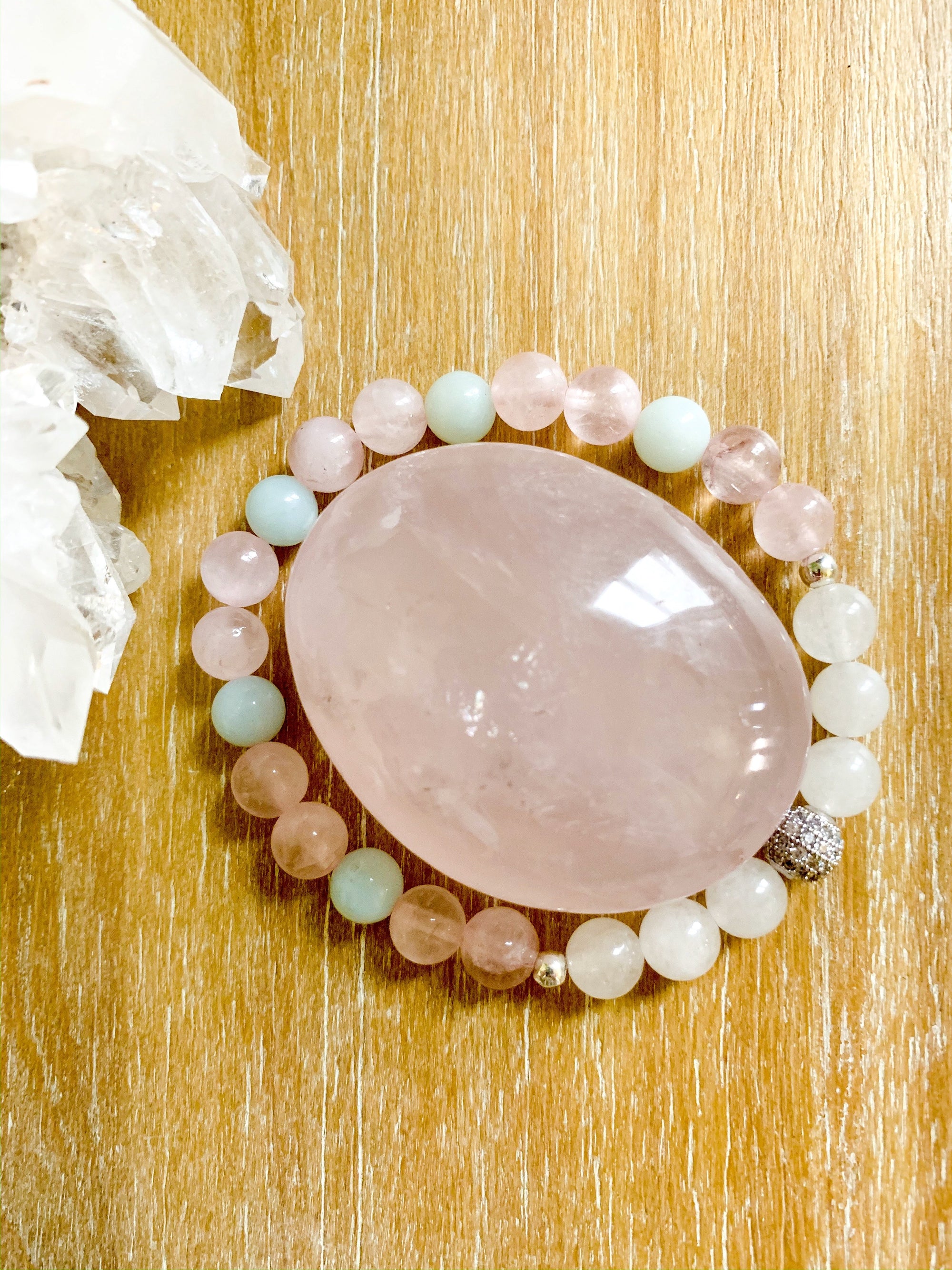 Rose Quartz, Aventurine, Quartzite & Pave Crystal Bracelet || Reiki Infused