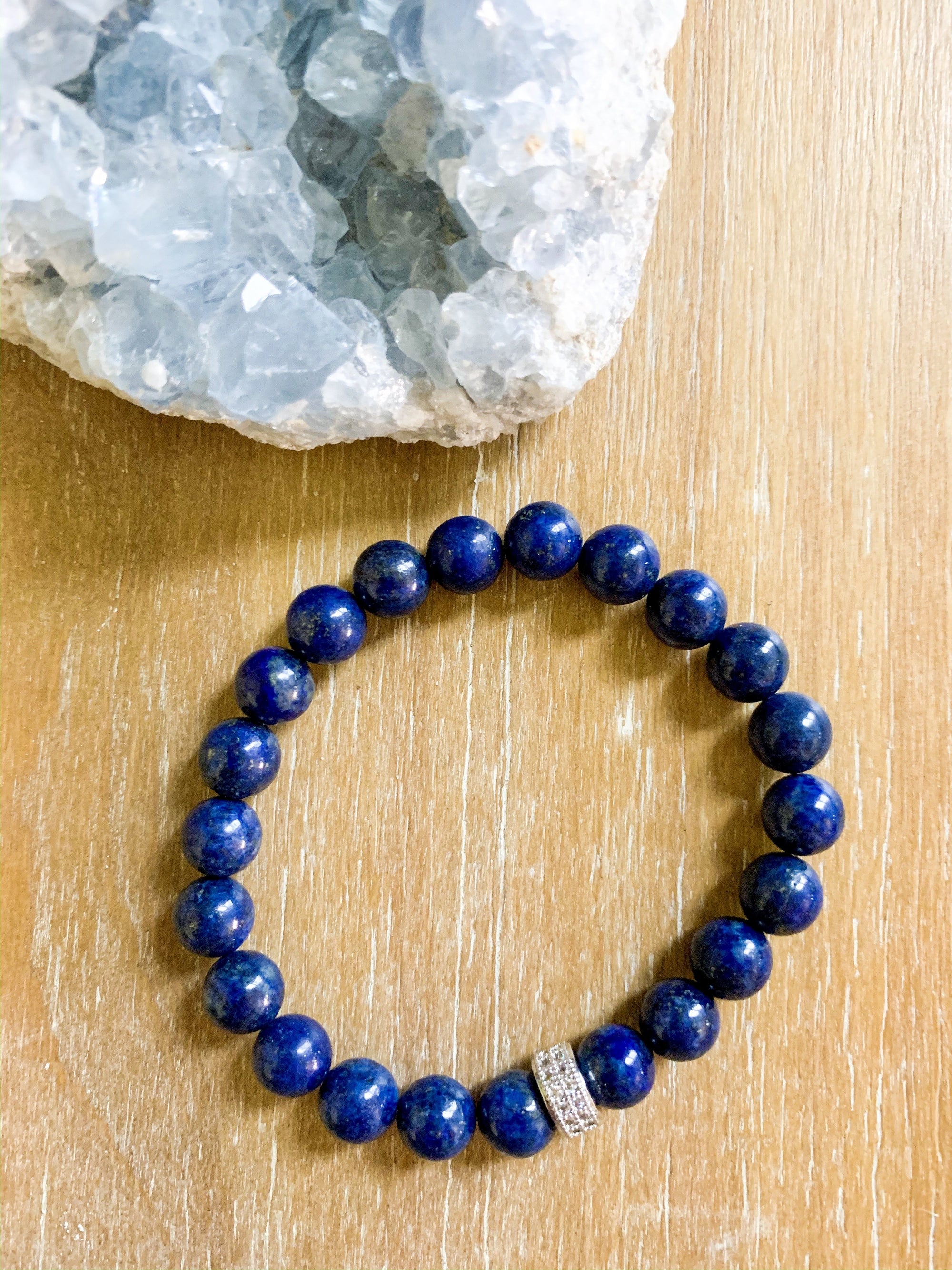 Lapis Lazuli & Micro Pave Sterling Beaded Bracelet || Reiki Infused