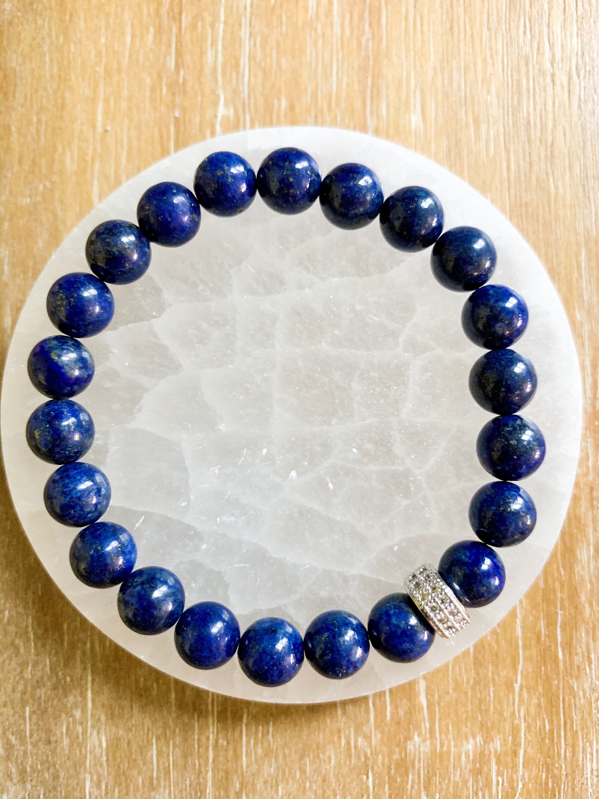 Lapis Lazuli & Micro Pave Sterling Beaded Bracelet || Reiki Infused