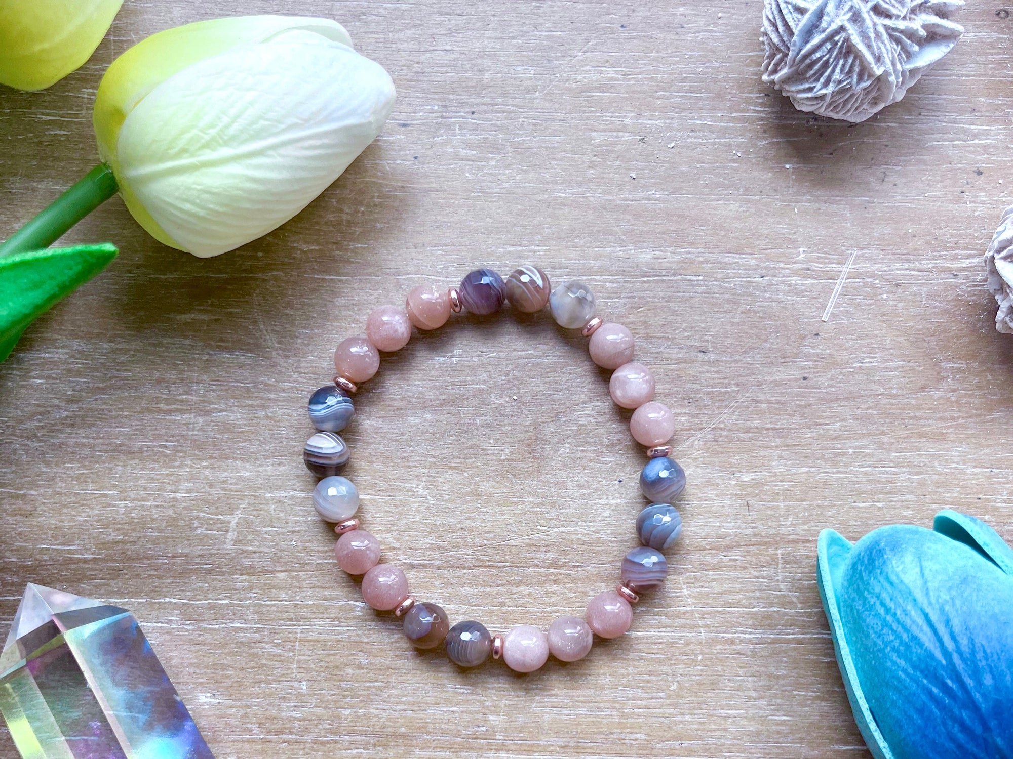 Peach Moonstone & Sardonyx Beaded Bracelet || Reiki Infused