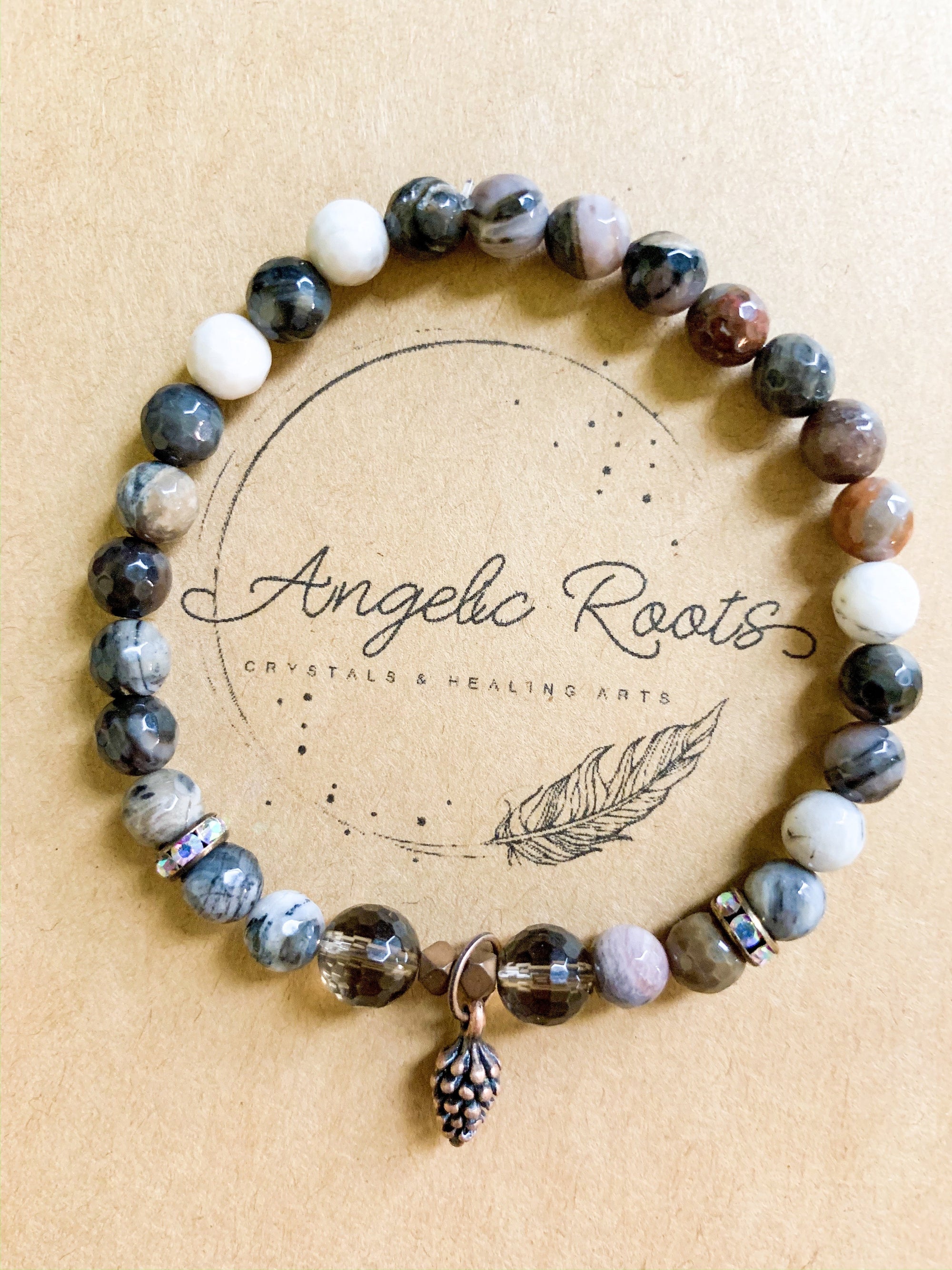 Petrified Wood & Smoky Quartz Beaded Bracelet || Reiki Infused