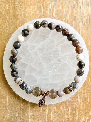 Petrified Wood & Smoky Quartz Beaded Bracelet || Reiki Infused