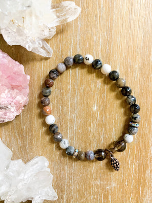 Petrified Wood & Smoky Quartz Beaded Bracelet || Reiki Infused