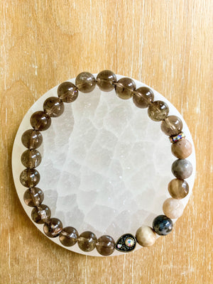 Petrified Wood & Smoky Quartz Beaded Bracelet || Reiki Infused