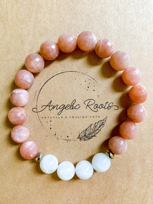 Moonstone & Peach Moonstone 10mm Beaded Bracelet || Reiki Infused