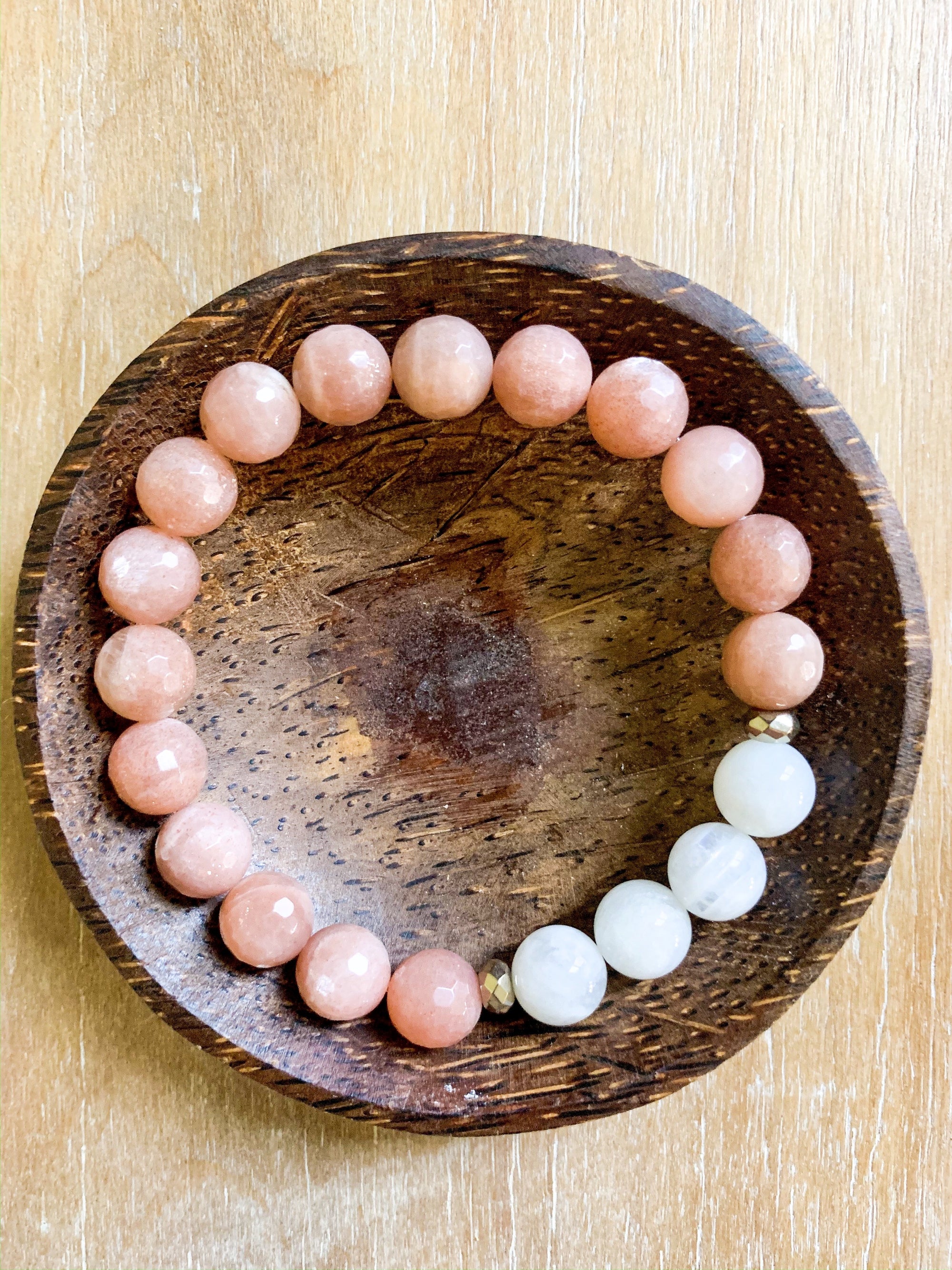 Moonstone & Peach Moonstone 10mm Beaded Bracelet || Reiki Infused