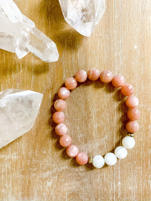 Moonstone & Peach Moonstone 10mm Beaded Bracelet || Reiki Infused