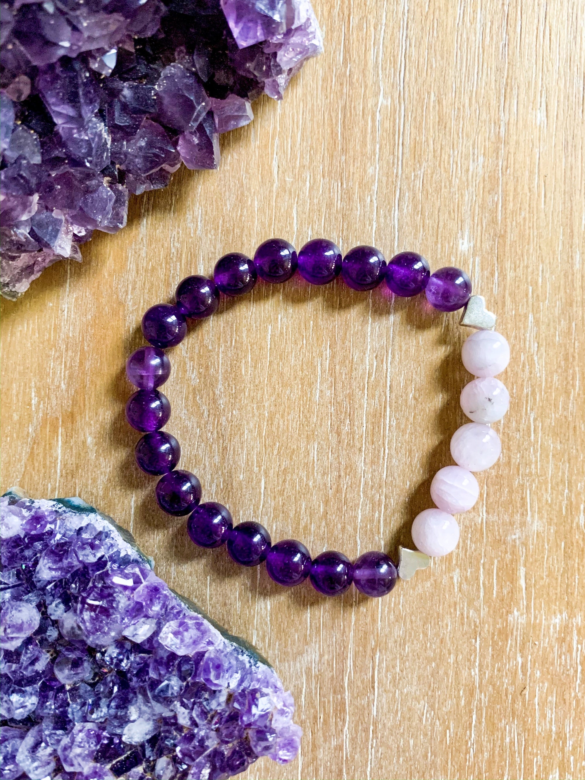 Kunzite & Amethyst Beaded Bracelet || Reiki Infused