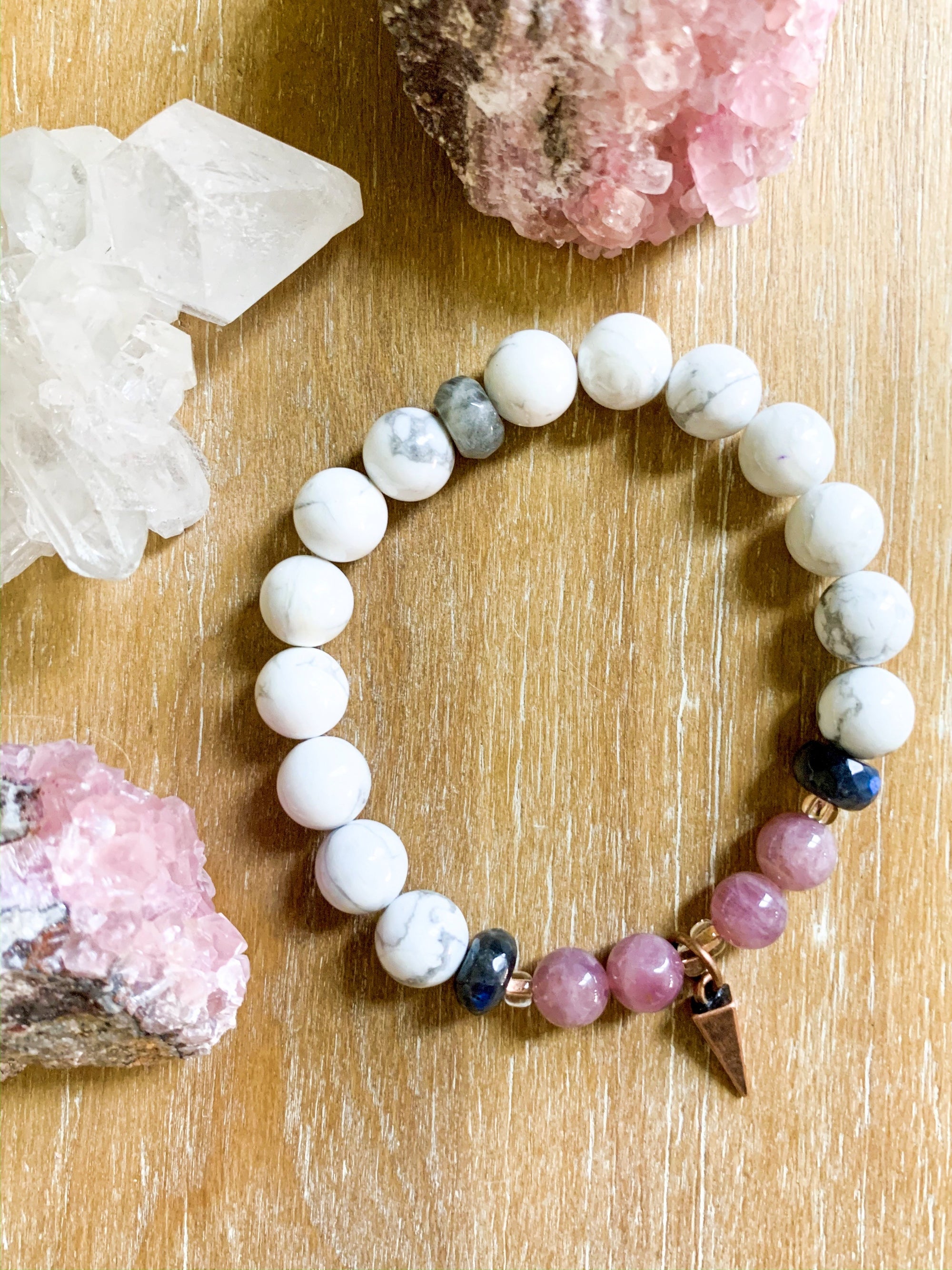 Rose Quartz, Howlite, Labradorite, and Copper Beaded Bracelet || Reiki Infused