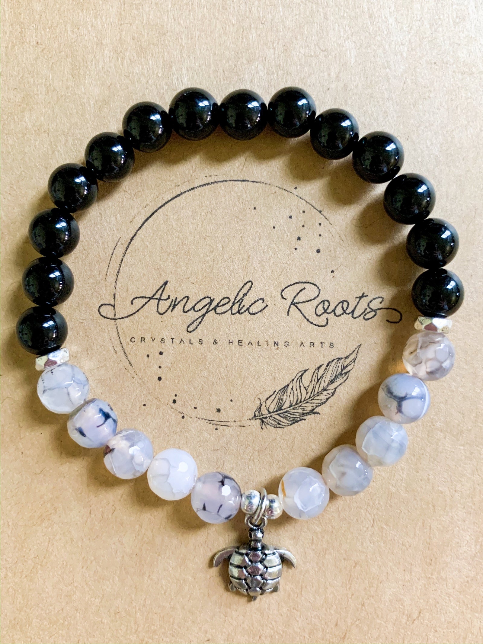 Dragon Vein Agate & Onyx Beaded Bracelet || Reiki Infused
