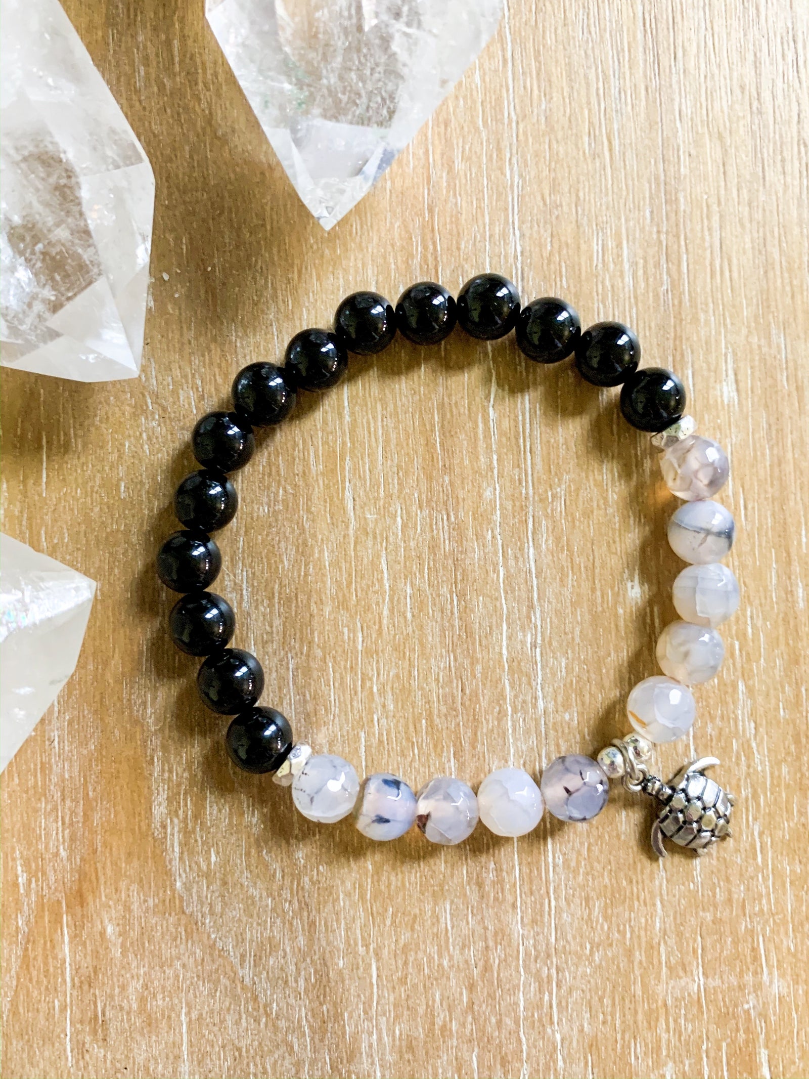 Dragon Vein Agate & Onyx Beaded Bracelet || Reiki Infused