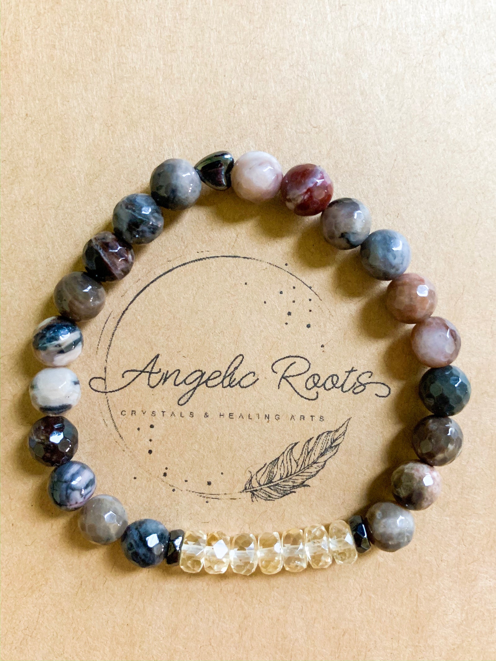 Petrified Wood & Citrine Beaded Bracelet || Reiki Infused