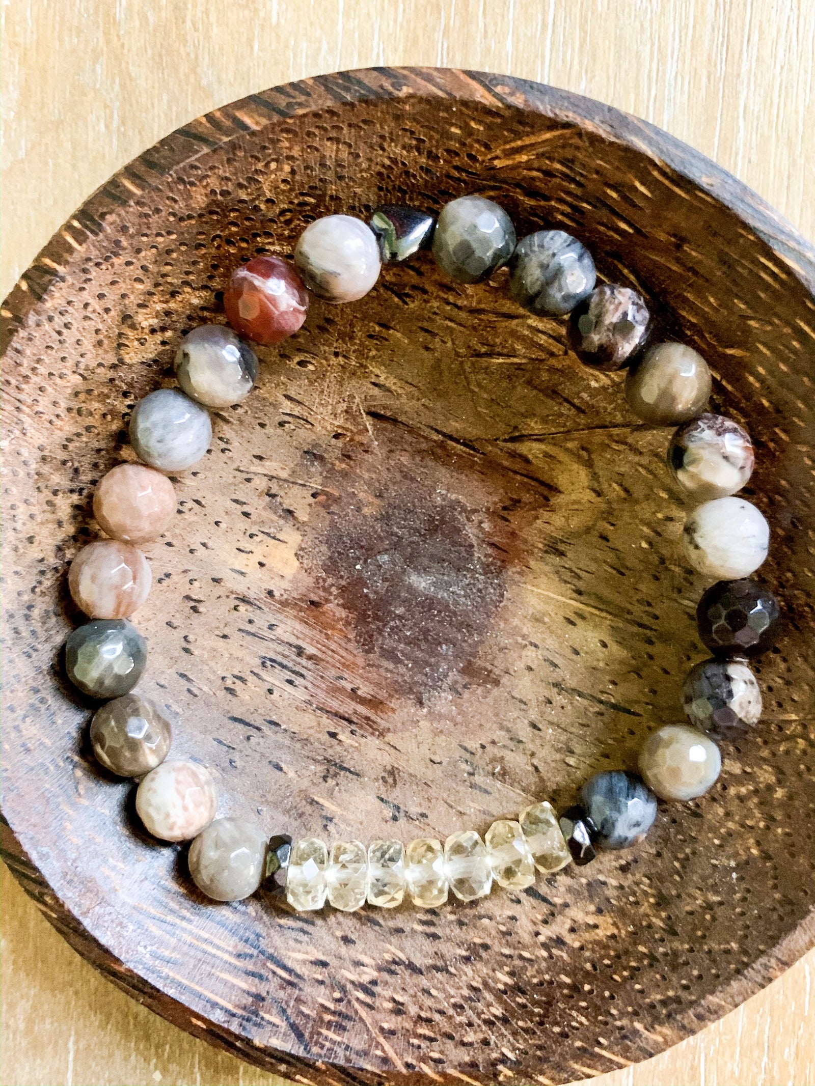 Petrified Wood & Citrine Beaded Bracelet || Reiki Infused