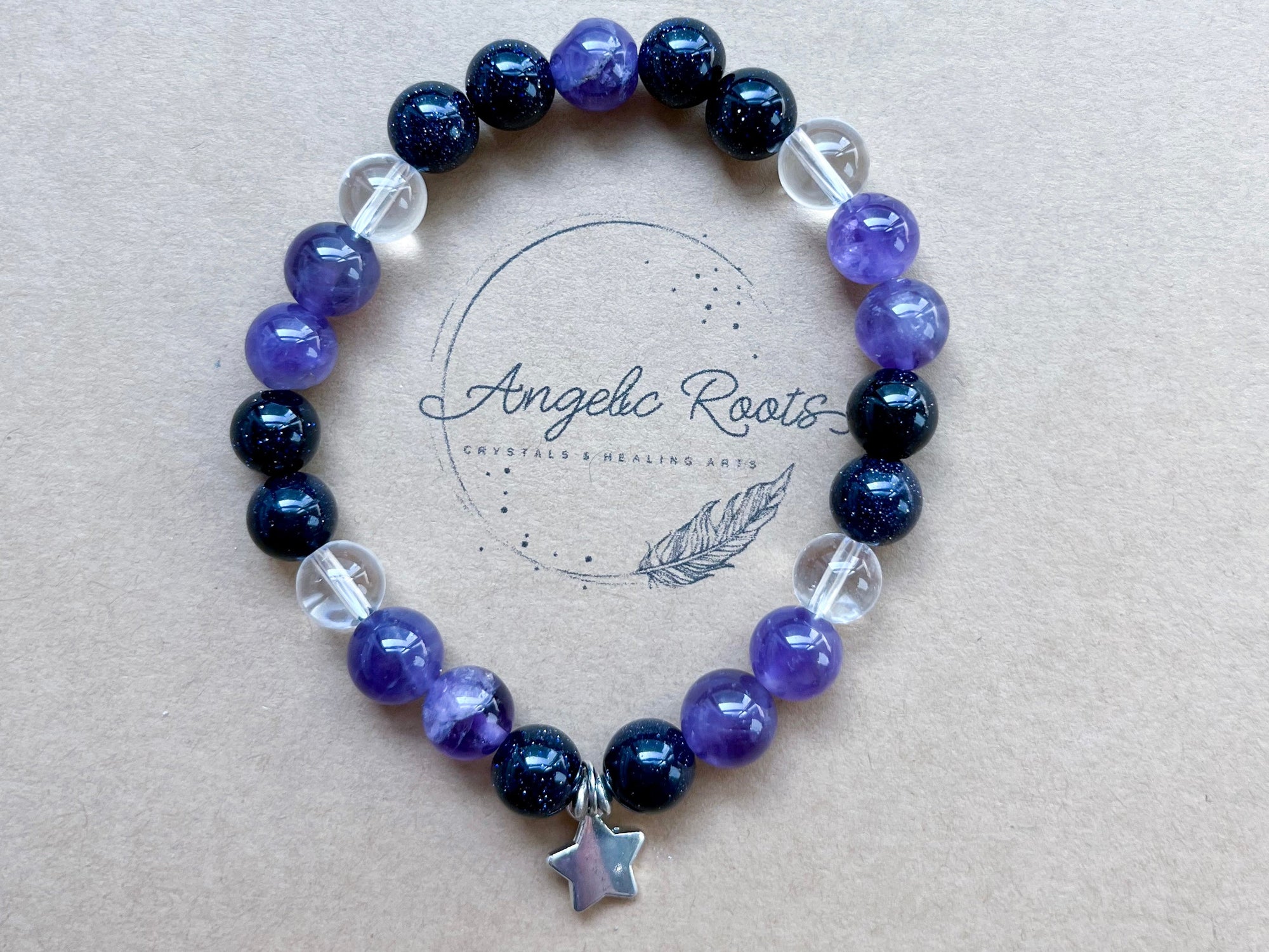 Amethyst, Blue Sandstone & Clear Quartz Beaded Bracelet || Reiki Infused