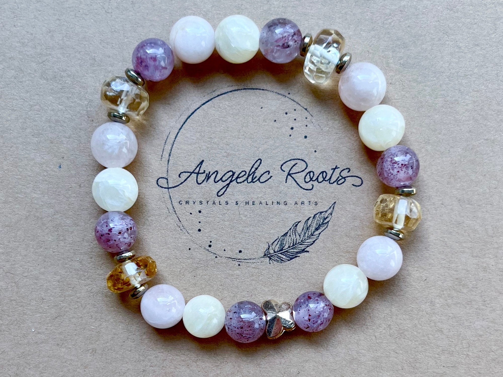 Morganite, Strawberry Quartz & Yellow Calcite with Gold Butterfly Beaded Bracelet || Reiki Infused