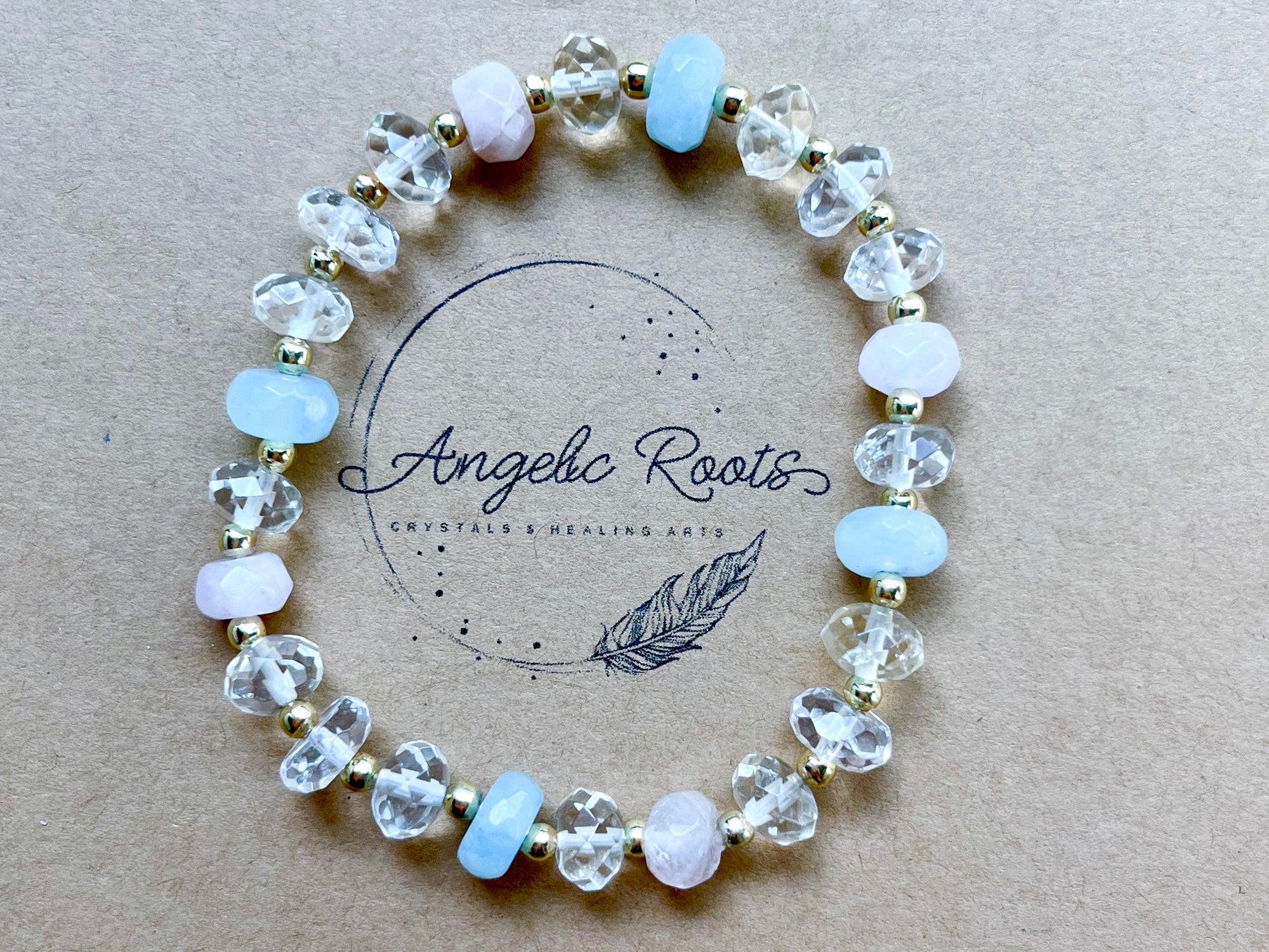 Aquamarine, Citrine, Clear & Rose Quartz Beaded Bracelet || Reiki Infused