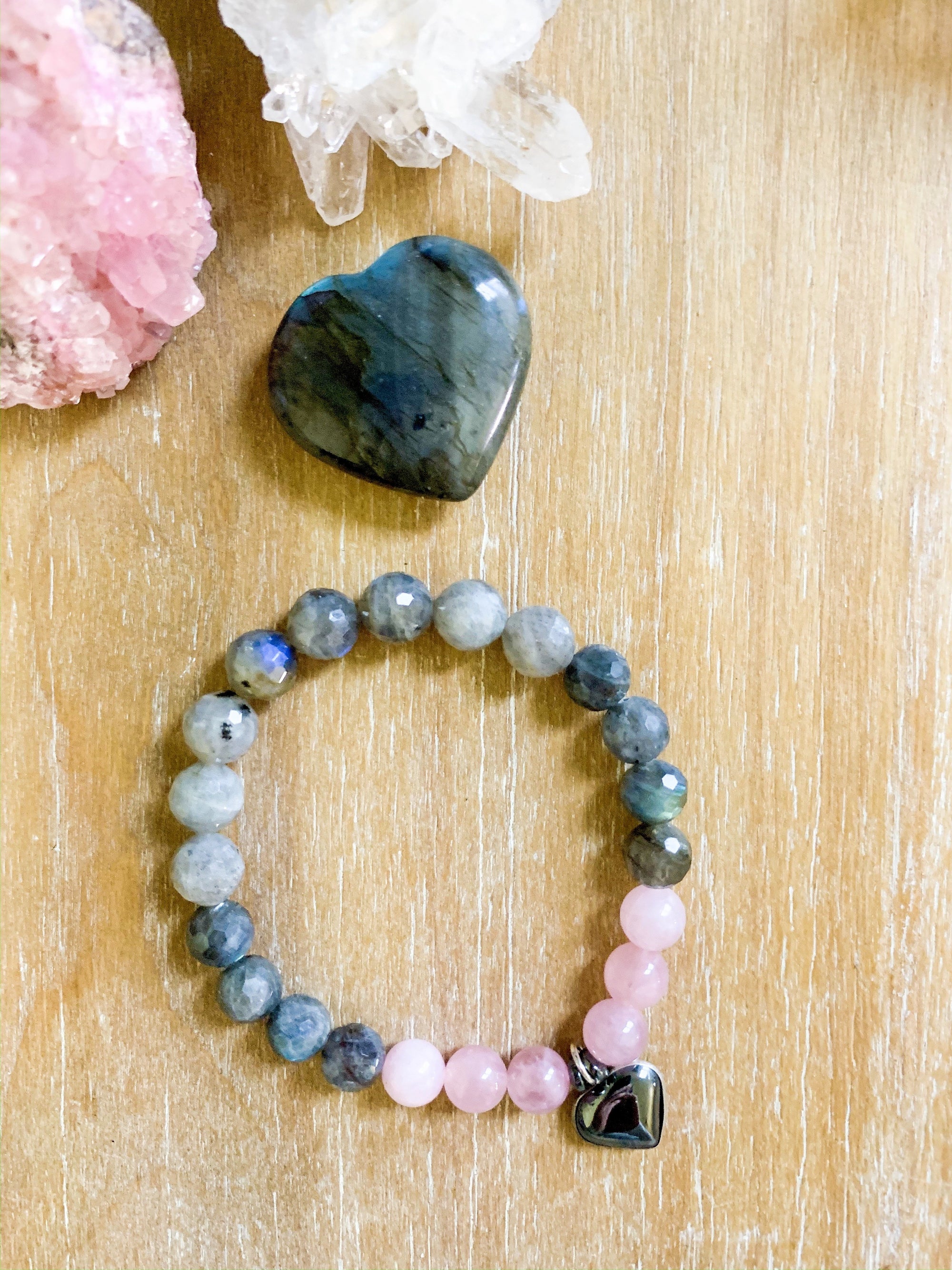 Rose Quartz, Labradorite, and Hematite Beaded Bracelet || Reiki Infused