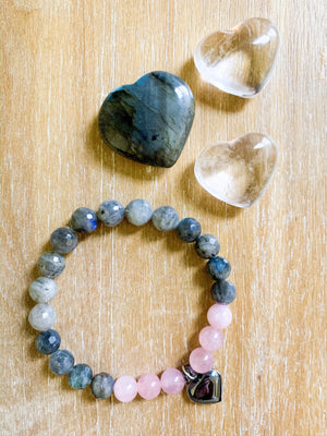 Rose Quartz, Labradorite, and Hematite Beaded Bracelet || Reiki Infused