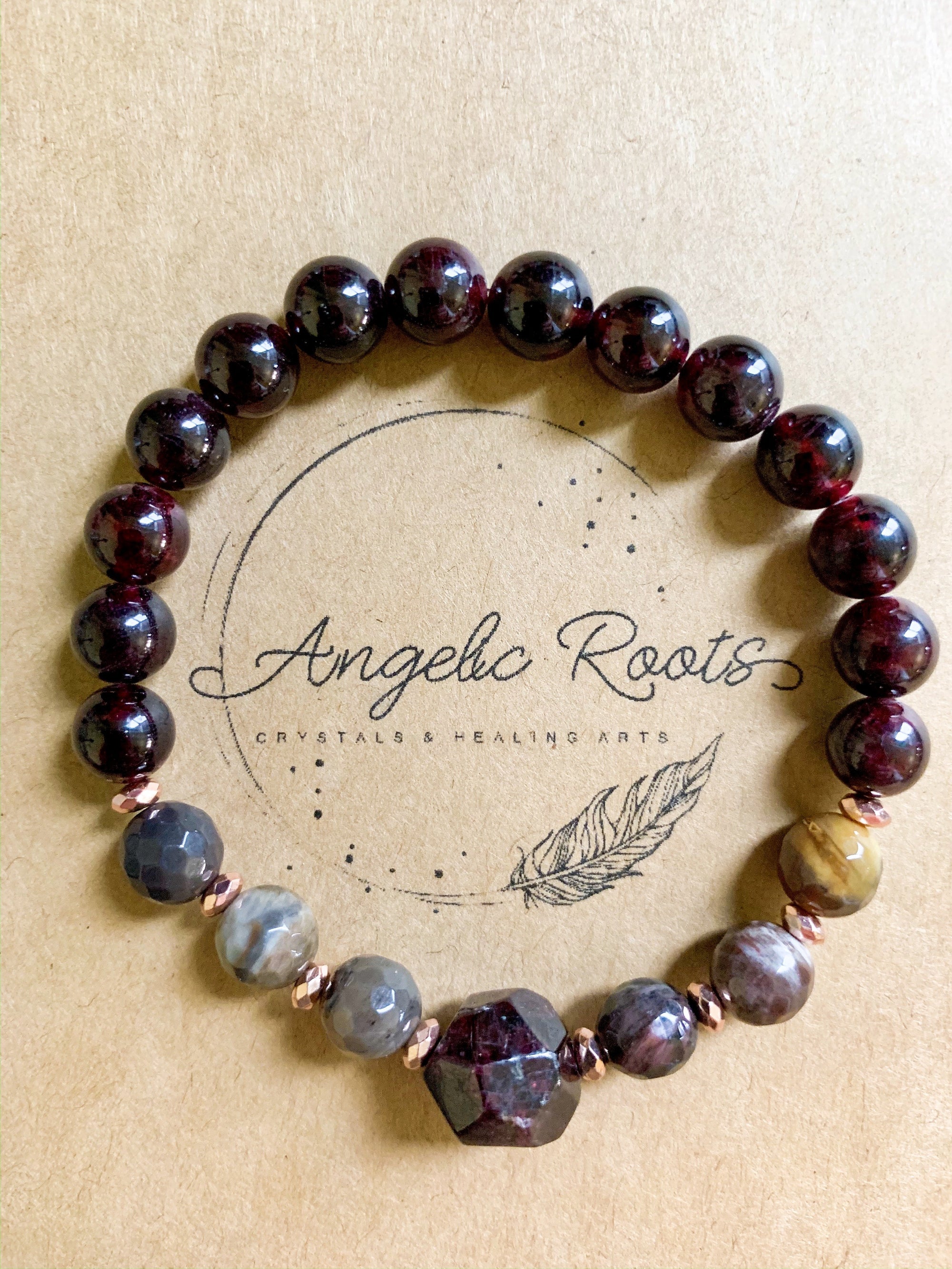Garnet & Petrified Wood Beaded Bracelet || Reiki Infused