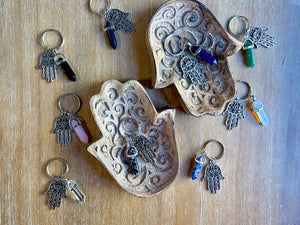 Hamsa & Crystal Point Key Chain