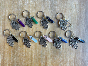 Hamsa & Crystal Point Key Chain