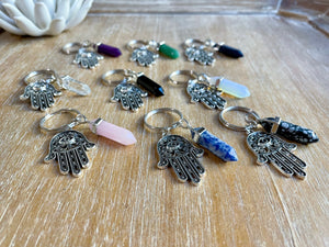 Hamsa & Crystal Point Key Chain