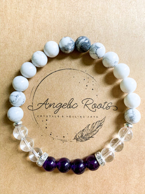 Amethyst, Howlite, & Clear Quartz Beaded Bracelet || Reiki Infused