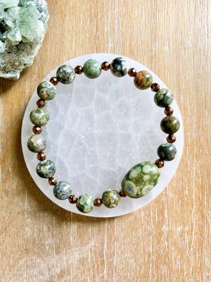 Rainforest Jasper & Copper Beaded Bracelet || Reiki Infused