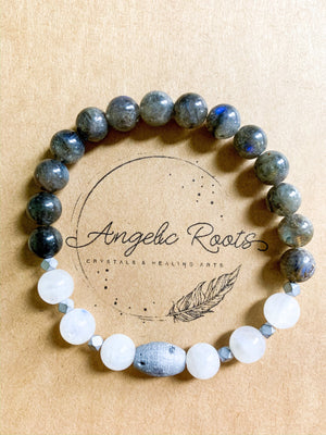 Moonstone, Labradorite, & Druzy Quartz Beaded Bracelet || Reiki Infused