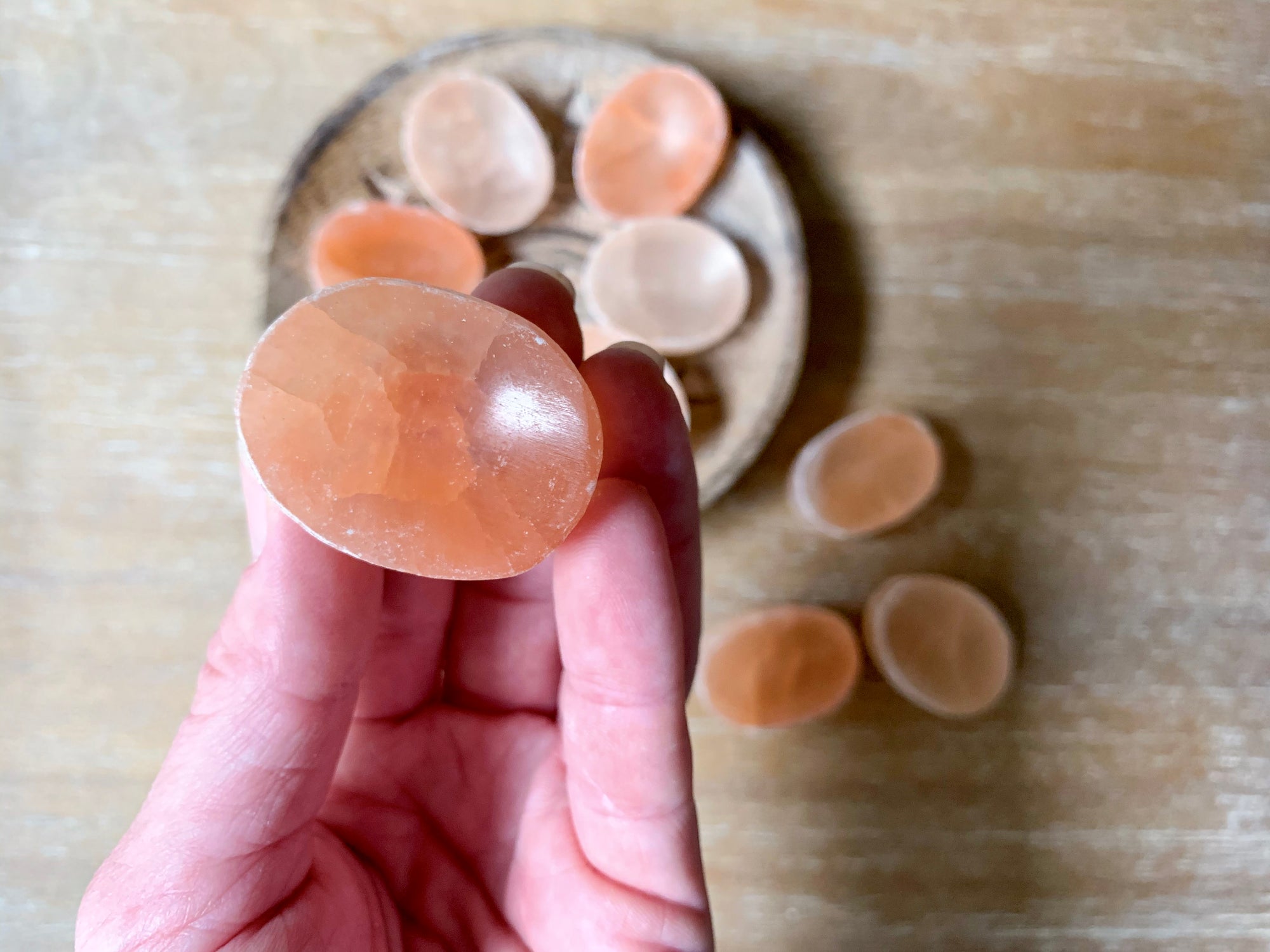 Peach Selenite Worry Stone