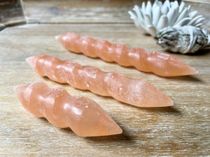 Peach Selenite Spiral Wand