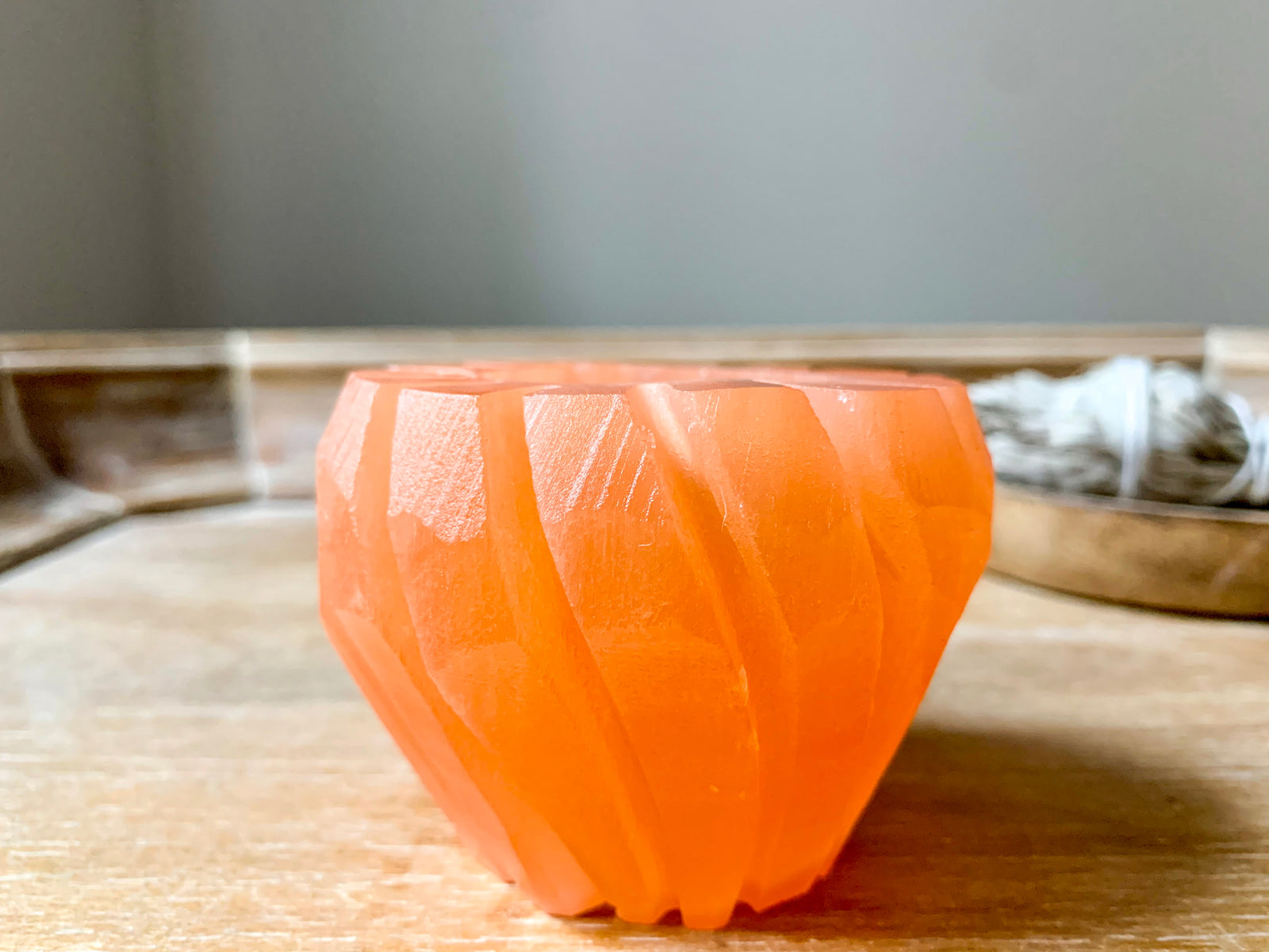 Peach Selenite Vase Candle Holder