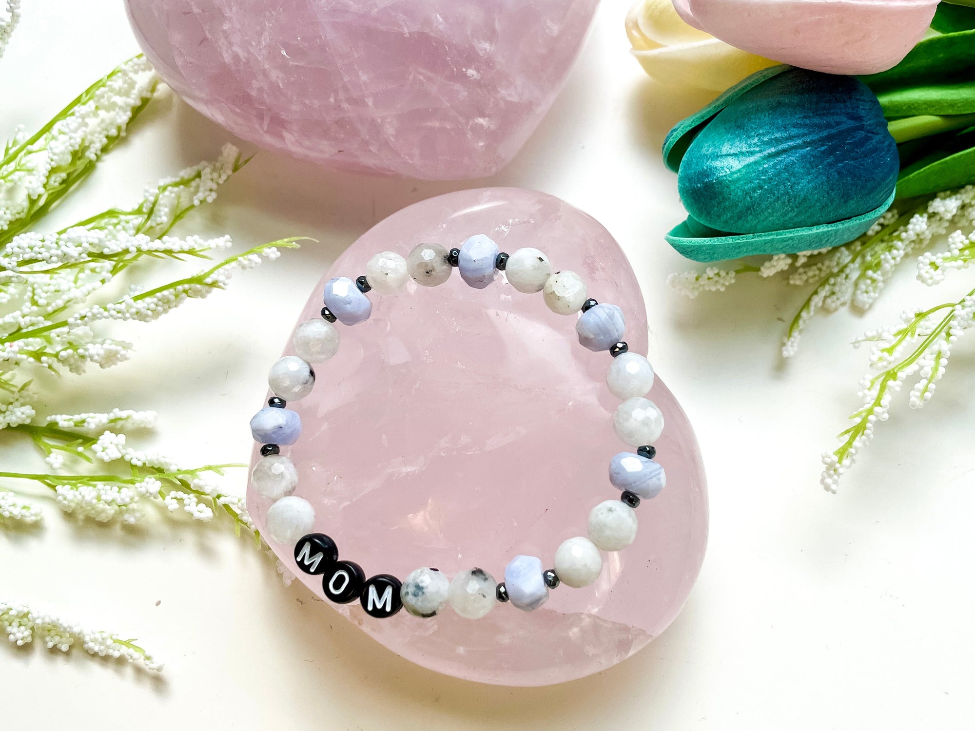 MOM Moonstone Bracelet || Reiki Infused - Blue Lace Agate