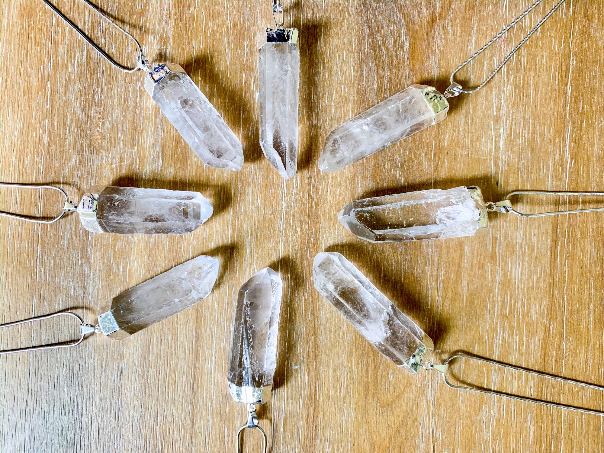 Clear Quartz Point Necklace || Silver Dipped